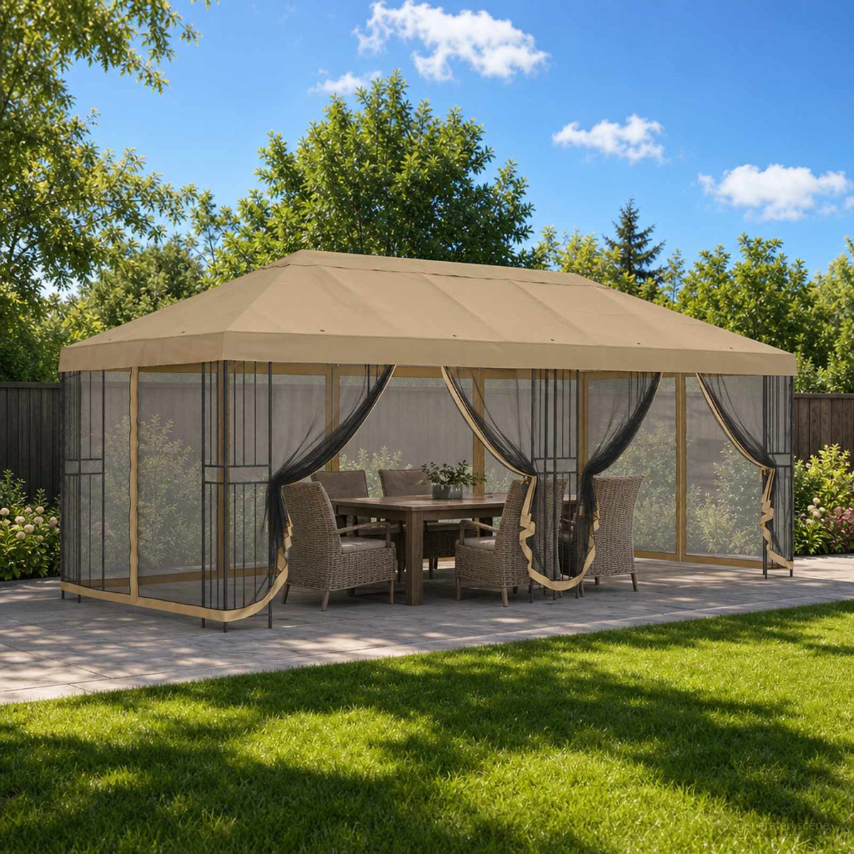 vidaXL 6 x 3 m Beige Polyester and Steel 190 gsm 1