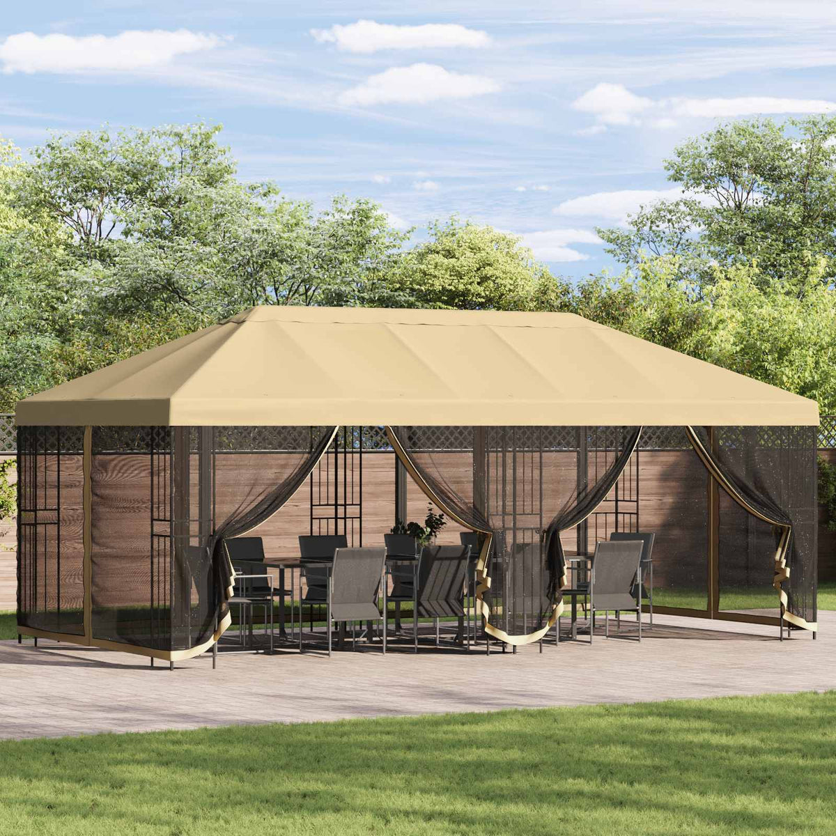 vidaXL 6 x 3 m Cream Polyester and Steel 190 gsm 1