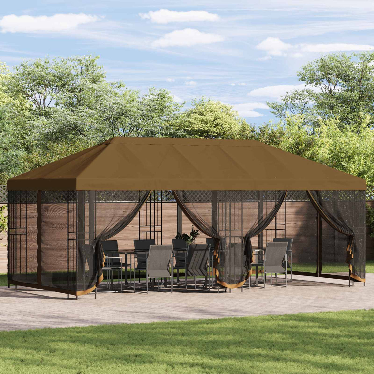 vidaXL 6 x 3 m Taupe Polyester and Steel 190 gsm 1
