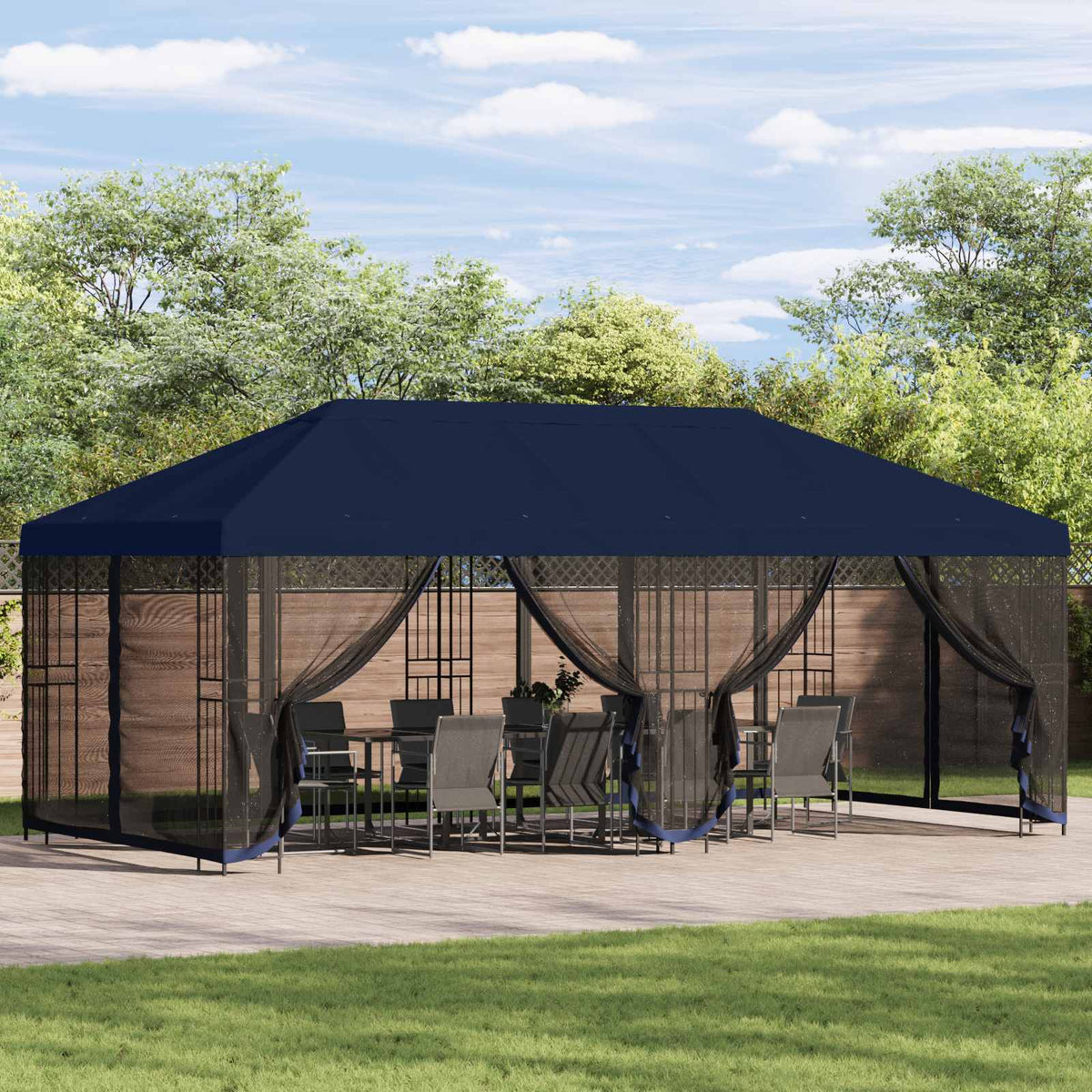 vidaXL 6 x 3 m Blue Polyester and Steel 190 gsm 1