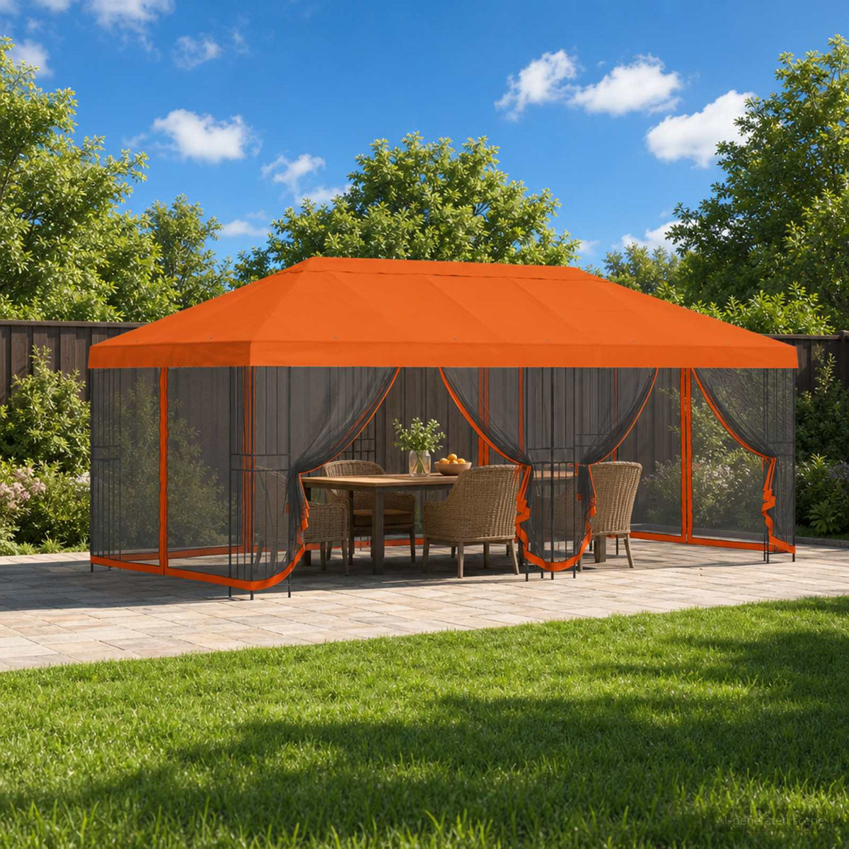 vidaXL Garden Gazebo with Sidewalls 6 x 3 m Orange Polyester and Steel 1