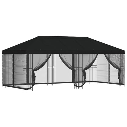 vidaXL Garden Gazebo with Sidewalls 6 x 3 m Black Polyester and Steel 2