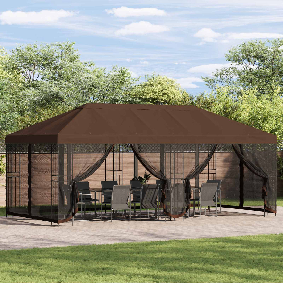 vidaXL 6 x 3 m Brown Polyester and Steel 190 gsm 1
