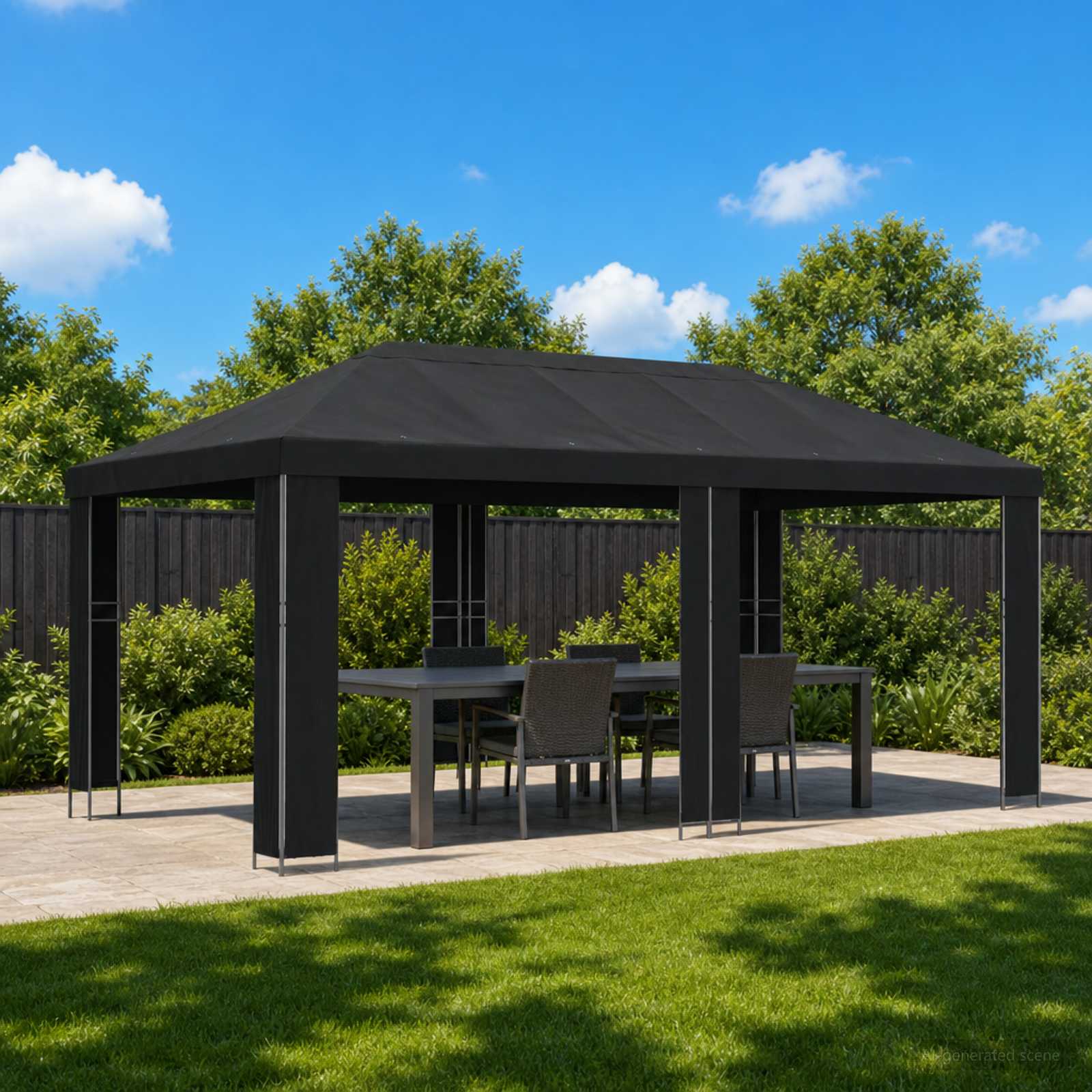 vidaXL Garden Gazebo 6 x 3 m Black Polyester and Steel 190 gsm 1