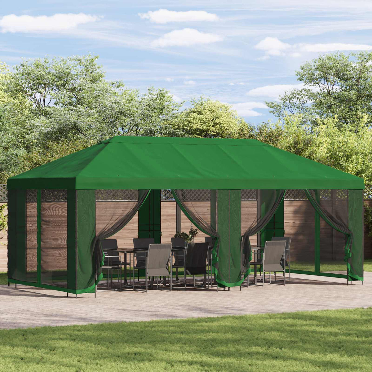 vidaXL Garden Gazebo with Sidewalls 6 x 3 m Green Polyester and Steel 1