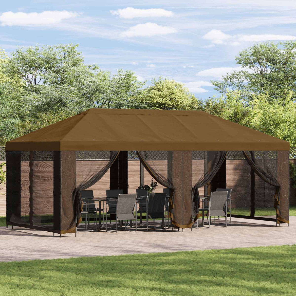 vidaXL Garden Gazebo with Sidewalls 6 x 3 m Taupe Polyester and Steel 1