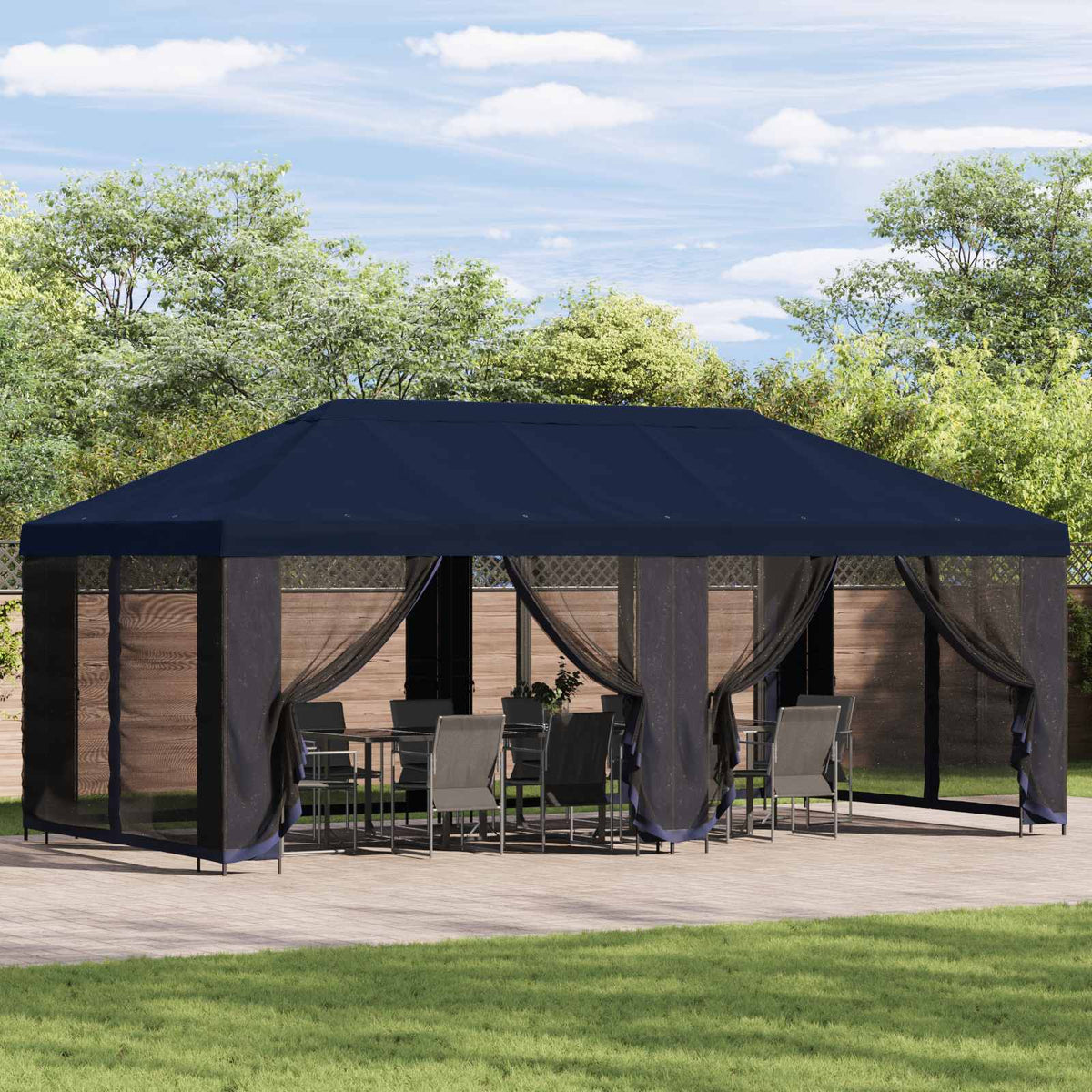 vidaXL Garden Gazebo with Sidewalls 6 x 3 m Blue Polyester and Steel 1
