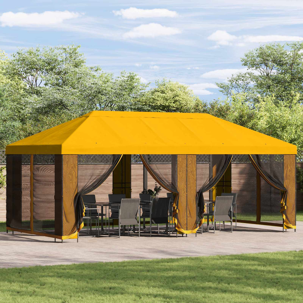 vidaXL Garden Gazebo with Sidewalls 6 x 3 m Yellow Polyester and Steel 1