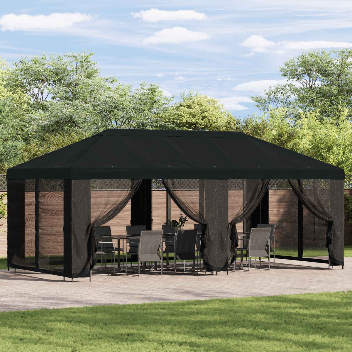vidaXL Garden Gazebo with Sidewalls 6 x 3 m Black Polyester and Steel 1