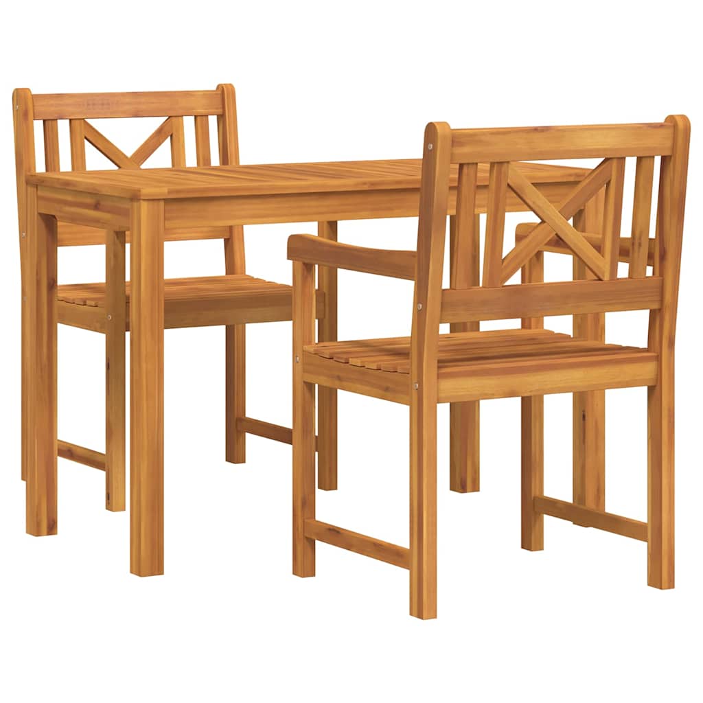Garden Dining Set 3 pcs Brown Solid Acacia Wood Cross-back design