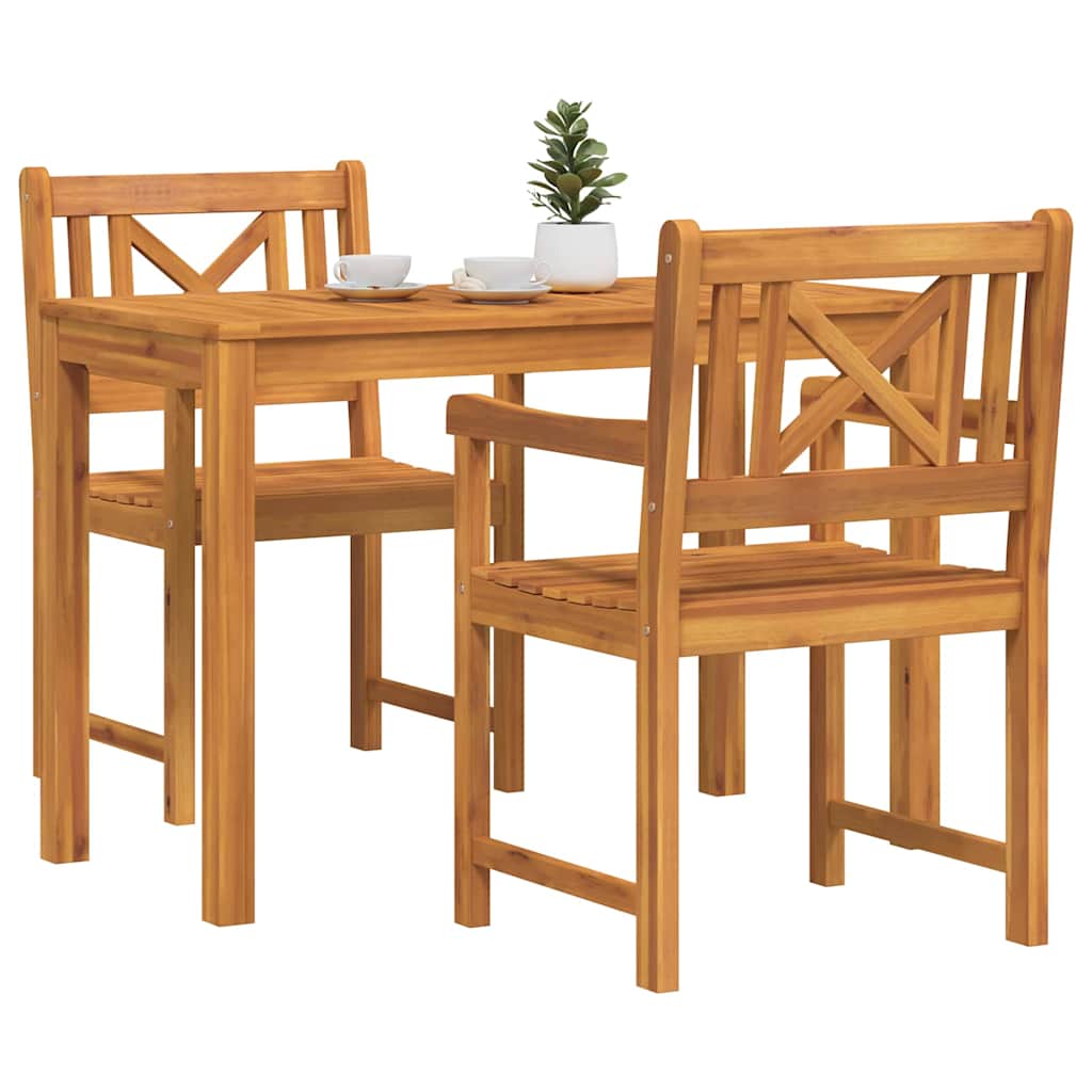 Garden Dining Set 3 pcs Brown Solid Acacia Wood Cross-back design
