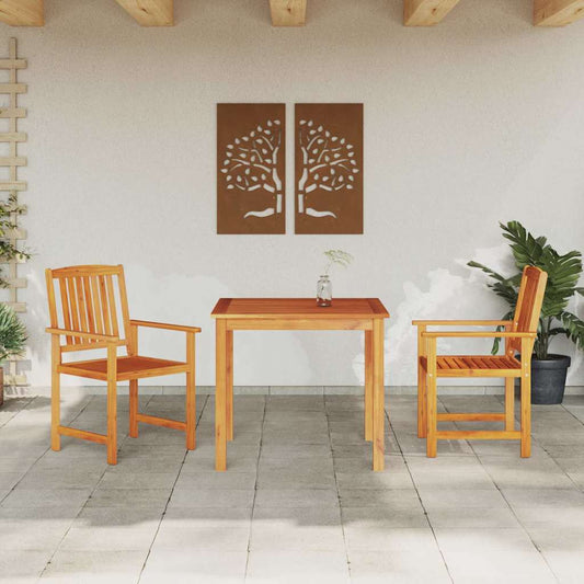 Garden Dining Set 3 pcs Brown Solid Acacia Wood 85 cm table length 2-seater