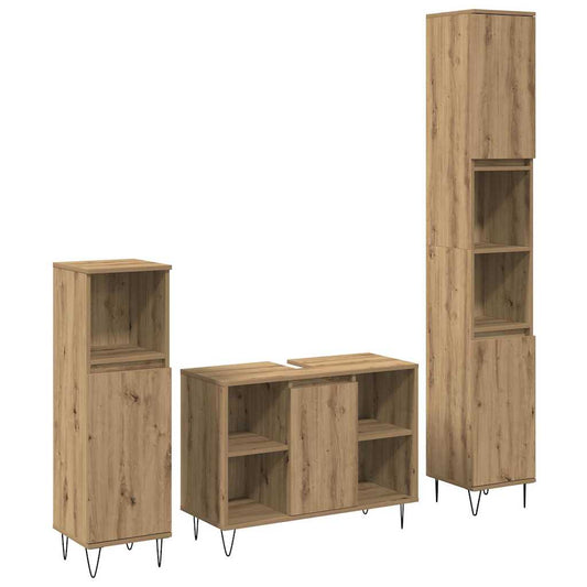 3 Piece Bathroom Furniture Set Engineered Wood Artisan oak