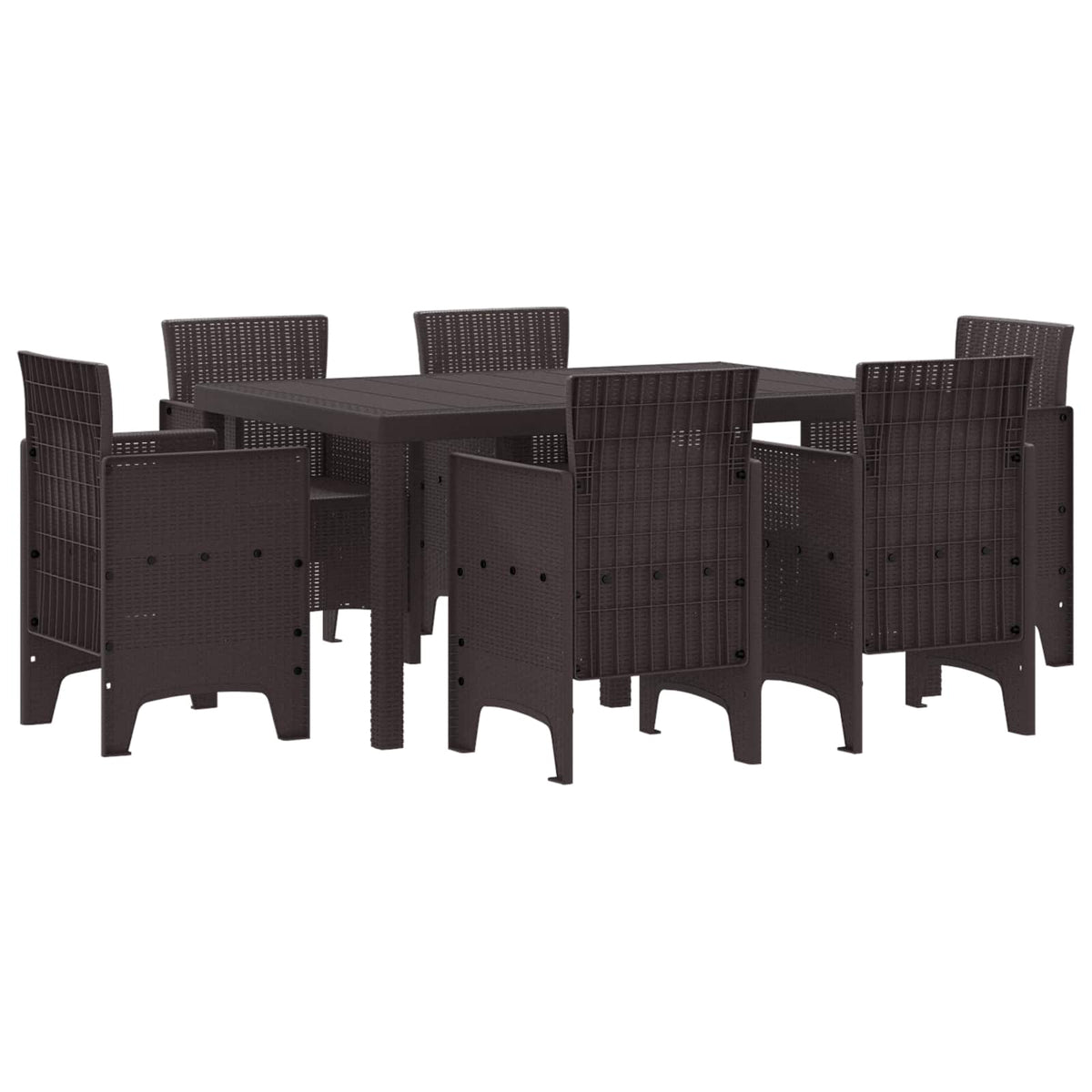 Garden Dining Set 7 pcs Polt rattan Brown without cushion 6-Seater
