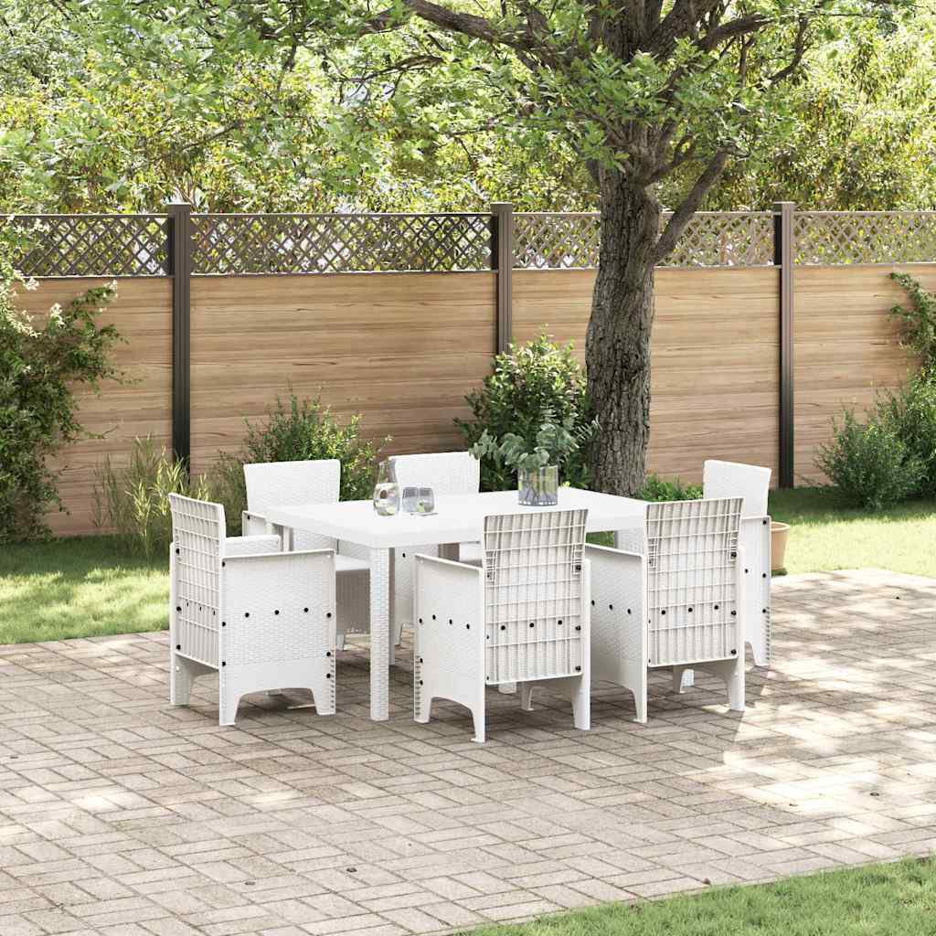 vidaXL Garden Dining Set 7 pcs White Polt rattan 1