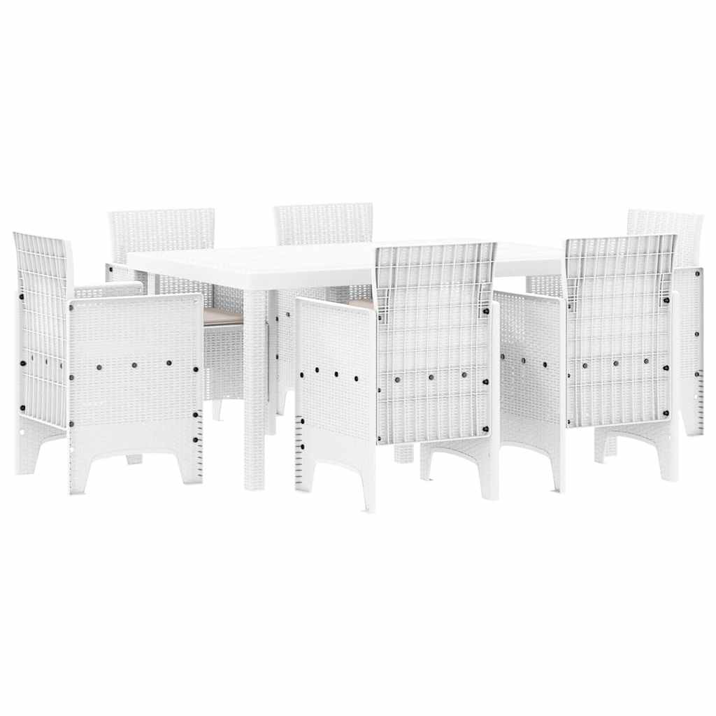 vidaXL Garden Dining Set 7 pcs White Polt rattan 2
