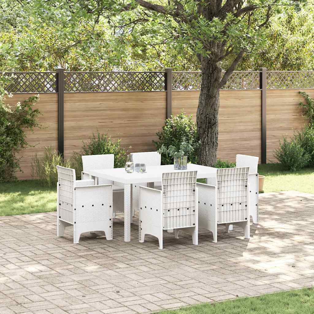 vidaXL Garden Dining Set 7 pcs White Polt rattan 1