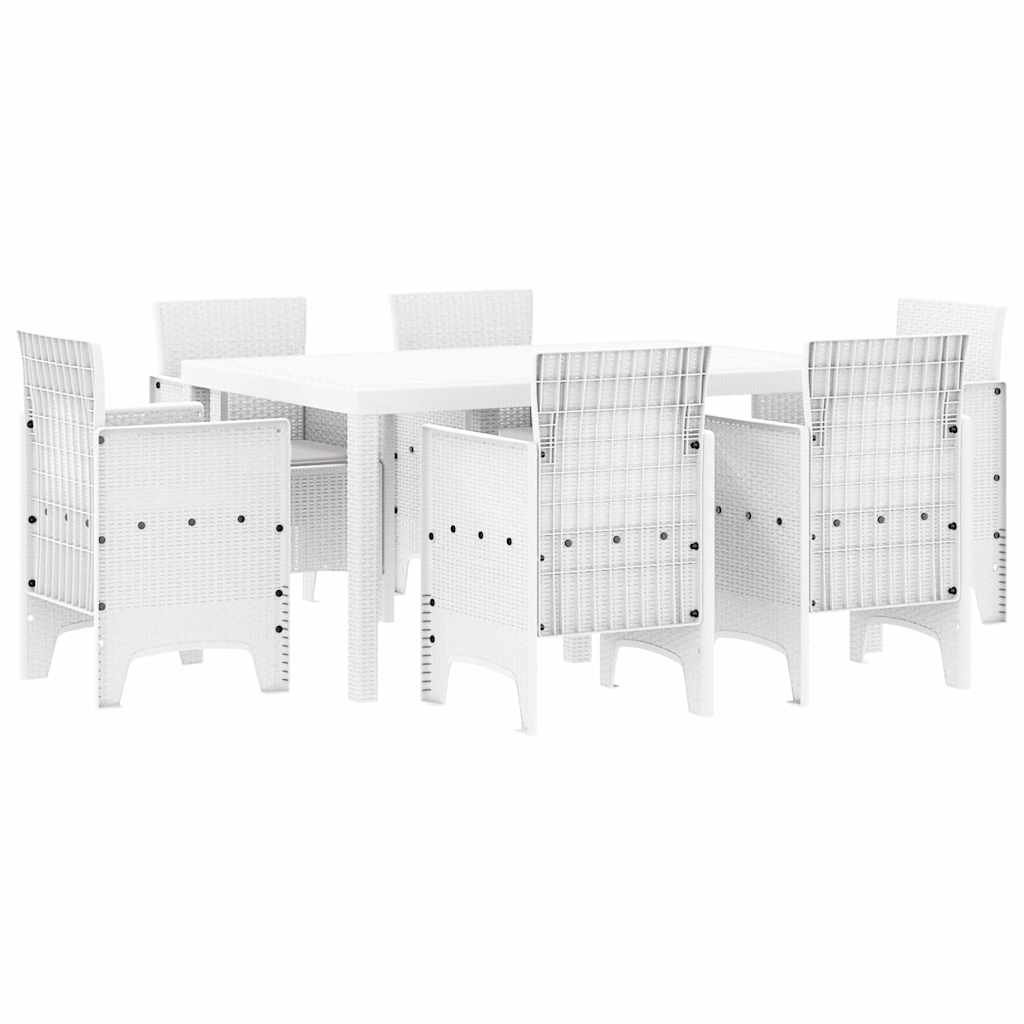vidaXL Garden Dining Set 7 pcs White Polt rattan 2