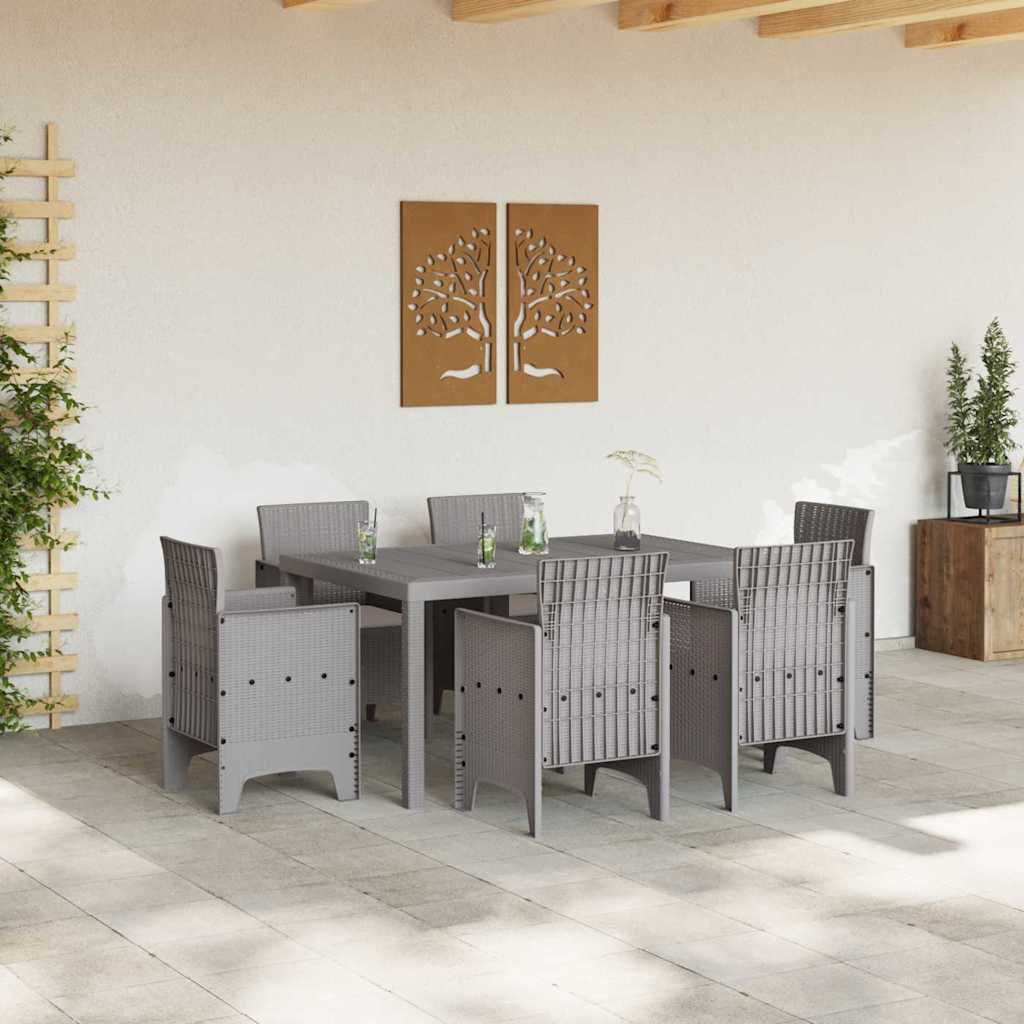 vidaXL Garden Dining Set 7 pcs Light Grey Polt rattan 3