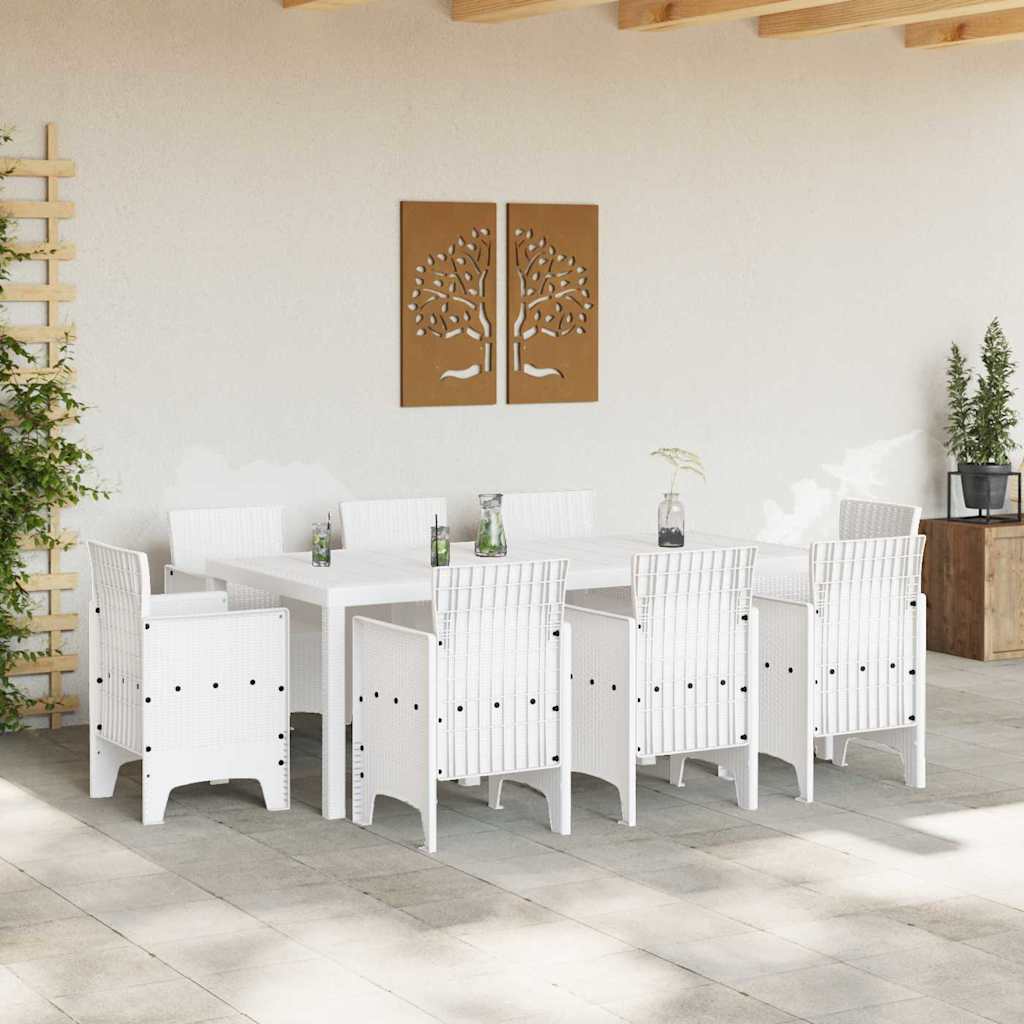 vidaXL Garden Dining Set 9 pcs White Polypropylene 3