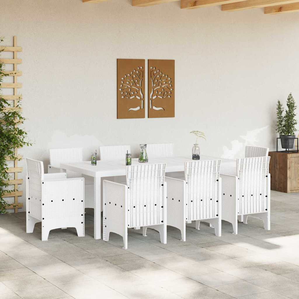 vidaXL Garden Dining Set 9 pcs White Polypropylene 3