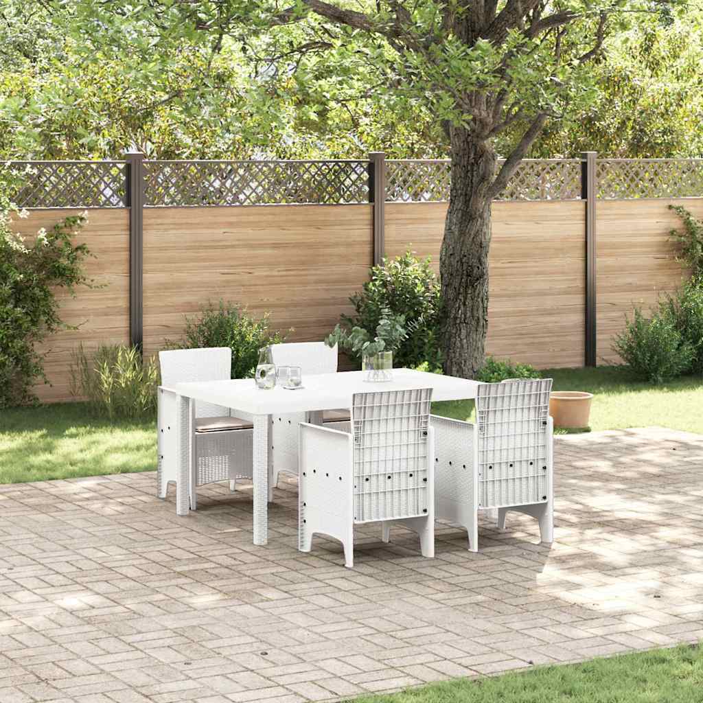 vidaXL Garden Dining Set 5 pcs White Polt rattan 1