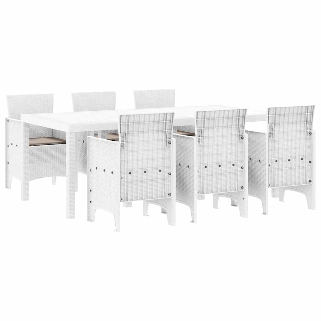 vidaXL Garden Dining Set 7 pcs White Polypropylene 2