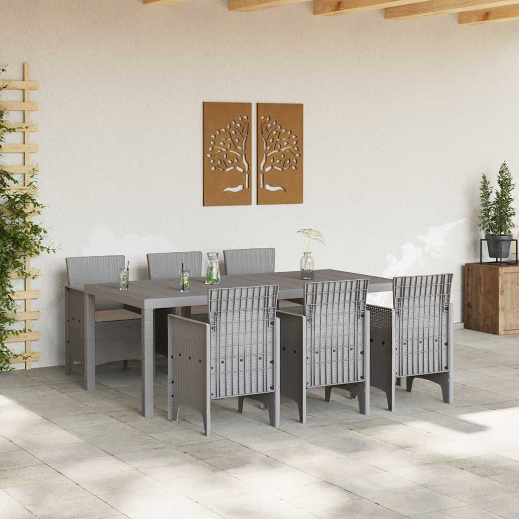 vidaXL Garden Dining Set 7 pcs Light Grey Polypropylene 3
