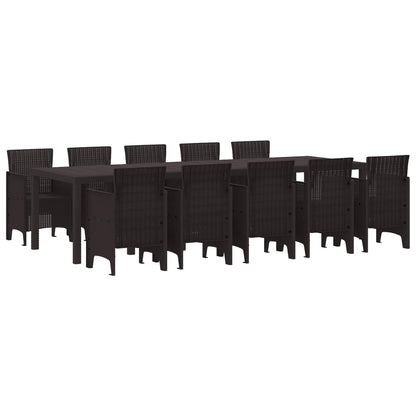 Garden Dining Set 13 pcs Poly rattan Brown without cushion 10-seater