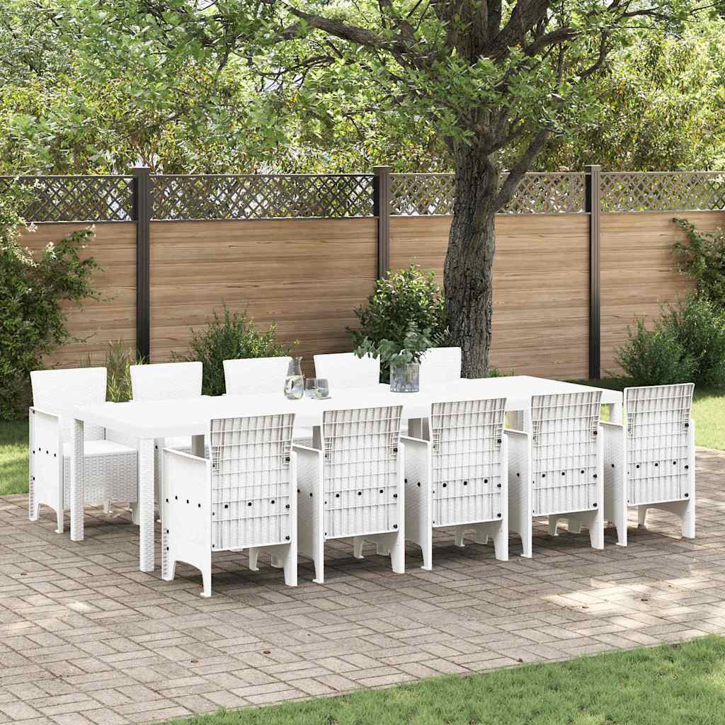 Garden Dining Set 13 pcs Poly rattan White without cushion 10-seater