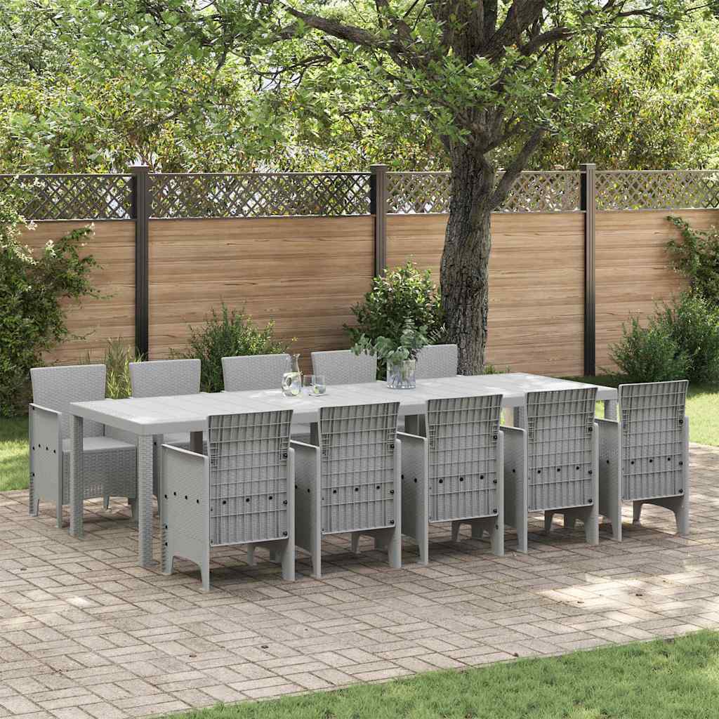 Garden Dining Set 13 pcs Poly rattan Light grey without cushion 10-seater