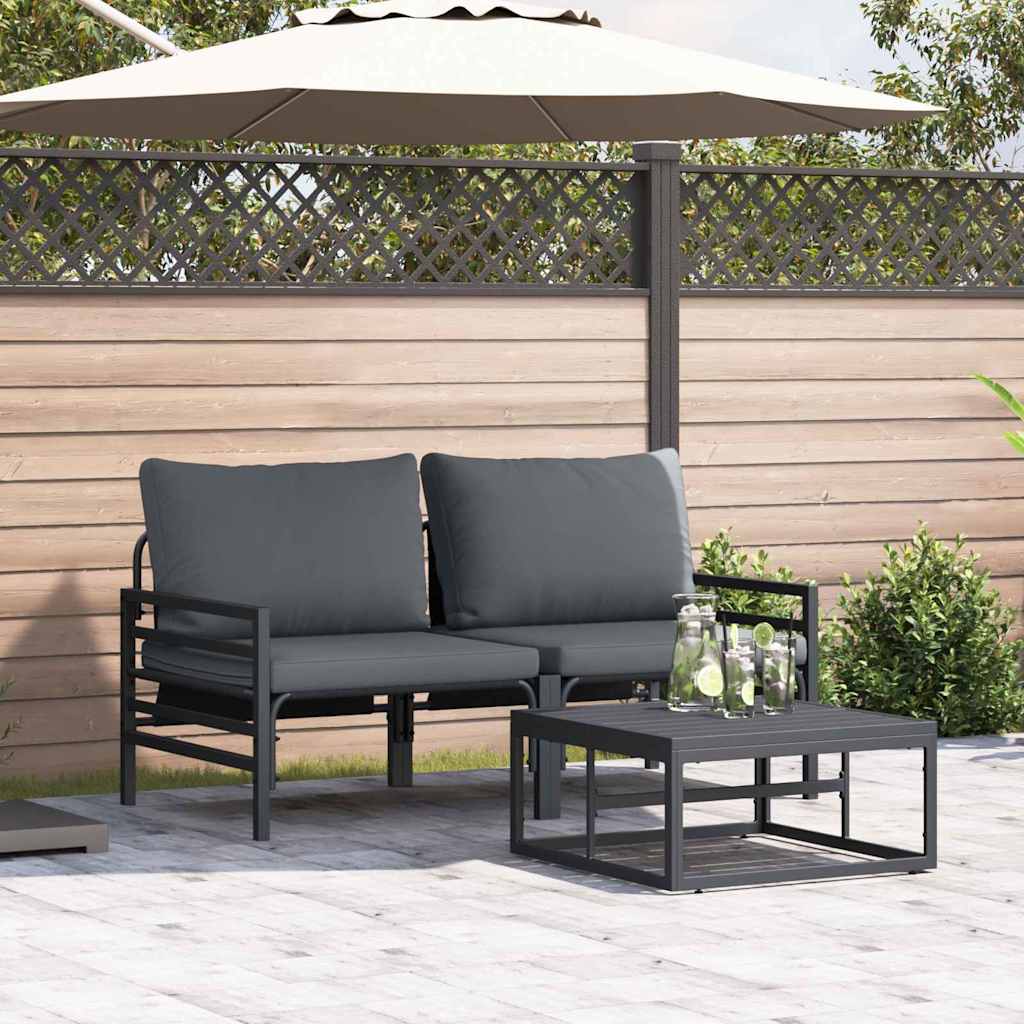 vidaXL Garden Sofa Set 3 pcs Black Steel 1