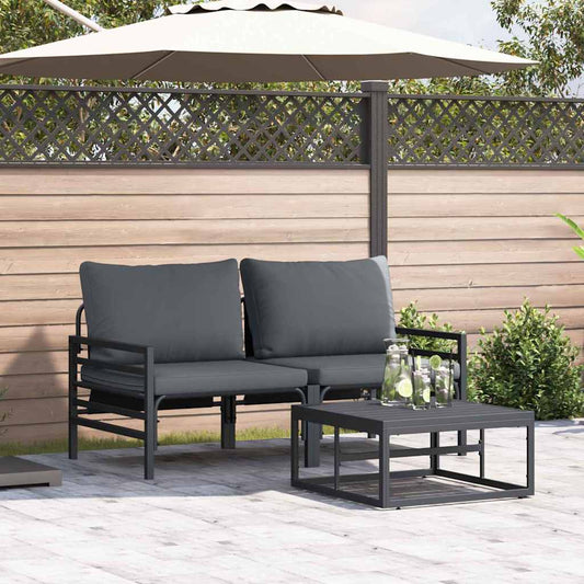 vidaXL Garden Sofa Set 3 pcs Black Steel 1
