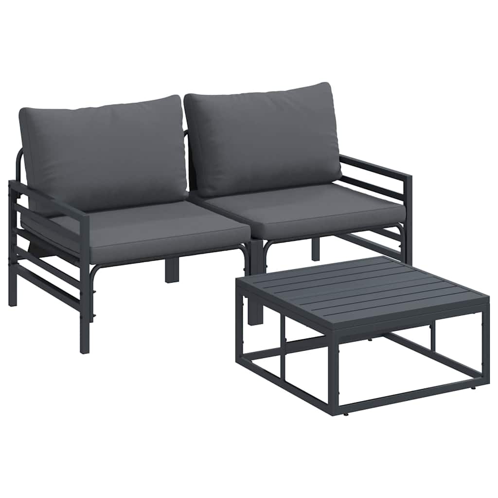 vidaXL Garden Sofa Set 3 pcs Black Steel 2