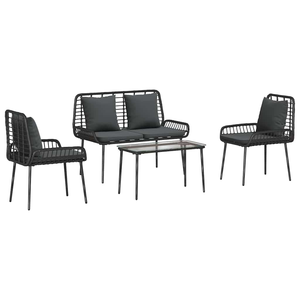vidaXL Garden Furniture Set 4 pcs Black and Cream Poly Rattan 2