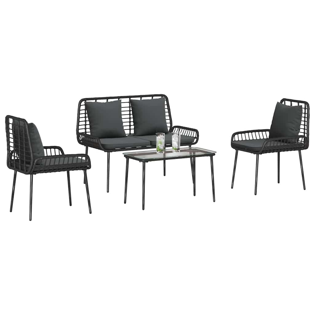 vidaXL Garden Furniture Set 4 pcs Black and Cream Poly Rattan 3