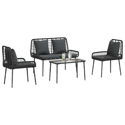 vidaXL Garden Furniture Set 4 pcs Black and Cream Poly Rattan 3