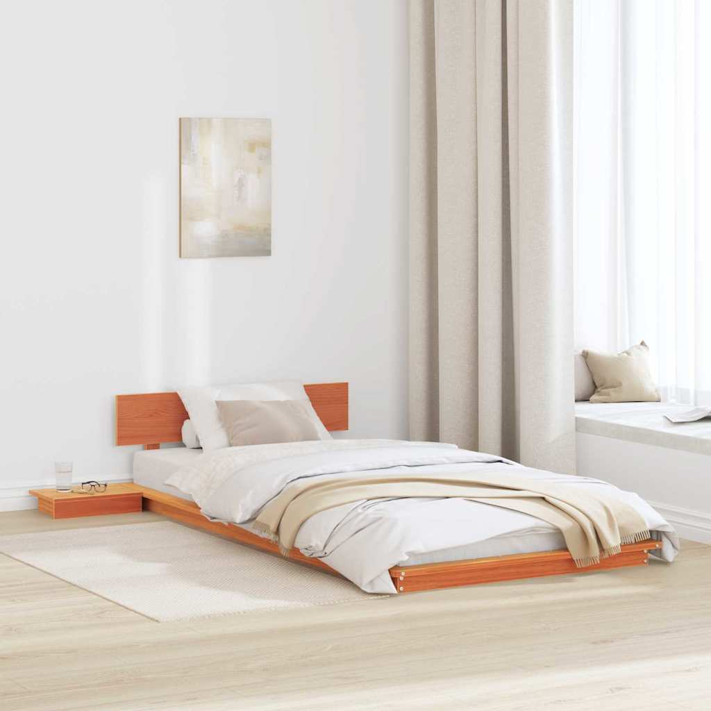 Bed Frame Brown Wood Length 200 cm Wax Brown 100 cm