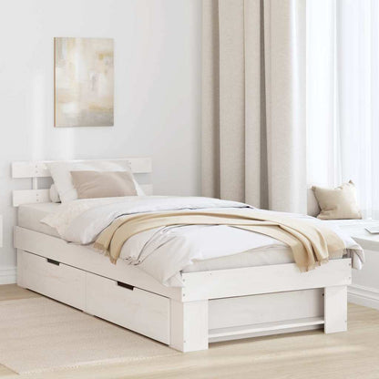 vidaXL Bed Frame with Headboard Solid Pine Wood Length 200 cm White