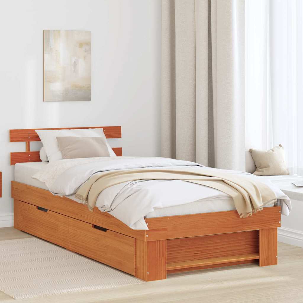 vidaXL Bed Frame with Headboard Solid Pine Wood Length 200 cm Wax brown