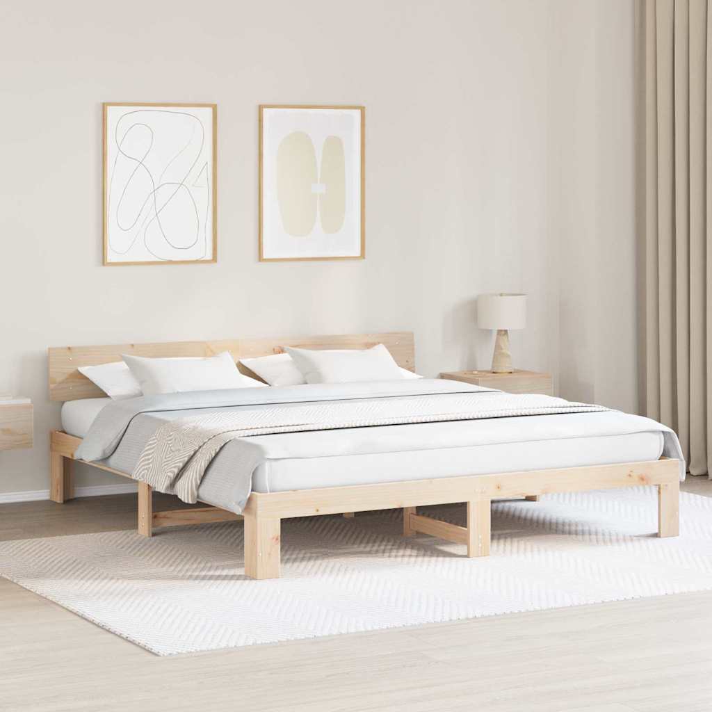 Bed Frame with Headboard Solid Pine Wood Length 200 cm Natural 200 cm