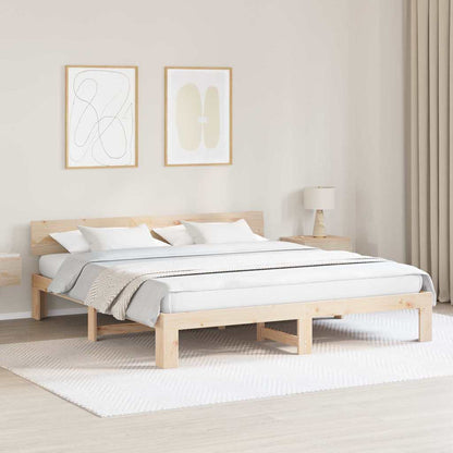 Bed Frame with Headboard Solid Pine Wood Length 200 cm Natural 200 cm
