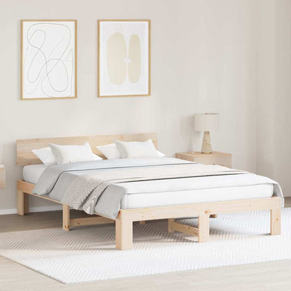 Bed Frame with Headboard Solid Pine Wood Length 200 cm Natural 160 cm