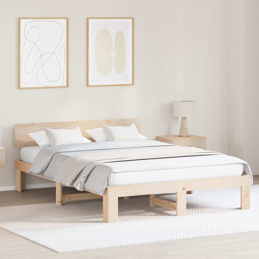 Bed Frame with Headboard Solid Pine Wood Length 200 cm Natural 140 cm