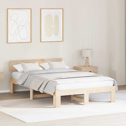 Bed Frame with Headboard Solid Pine Wood Length 200 cm Natural 120 cm