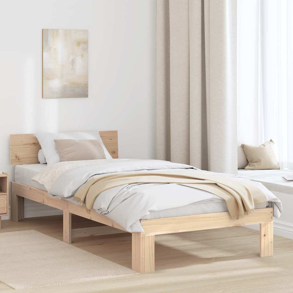 Bed Frame with Headboard Solid Pine Wood Length 200 cm Natural 100 cm