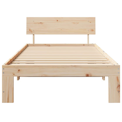 Bed Frame with Headboard Solid Pine Wood Length 200 cm Natural 90 cm