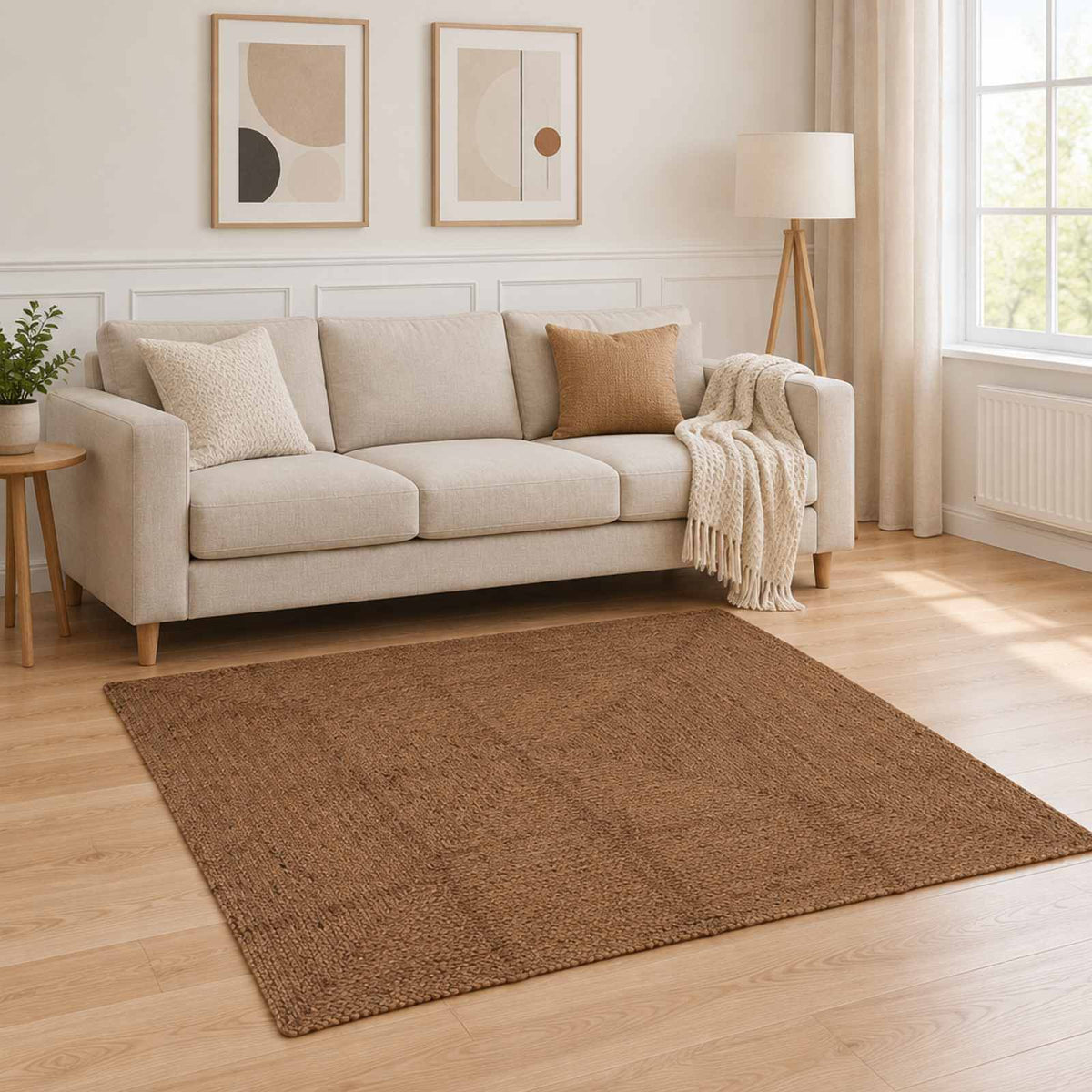 Area Rug Jute Grey Width 160 cm 160 cm