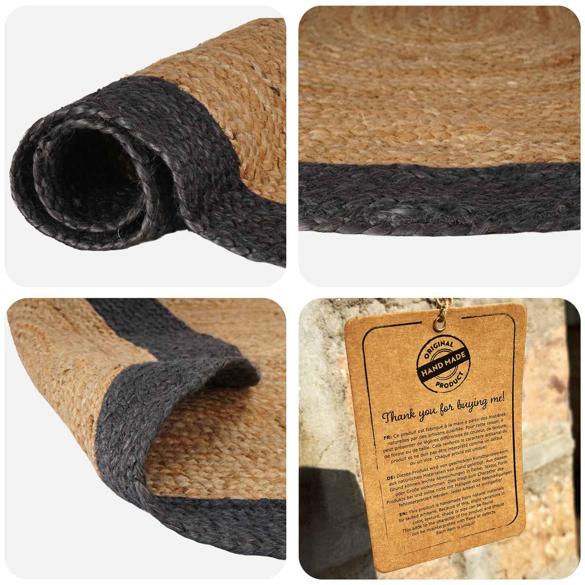 Area Rug Jute Dark grey 205 cm 305 cm