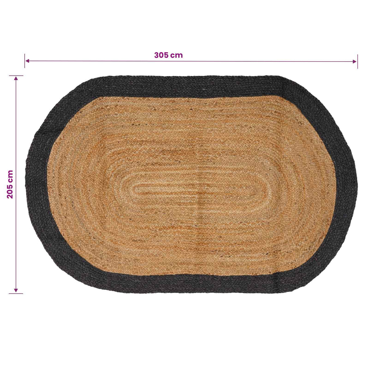 Area Rug Jute Dark grey 205 cm 305 cm